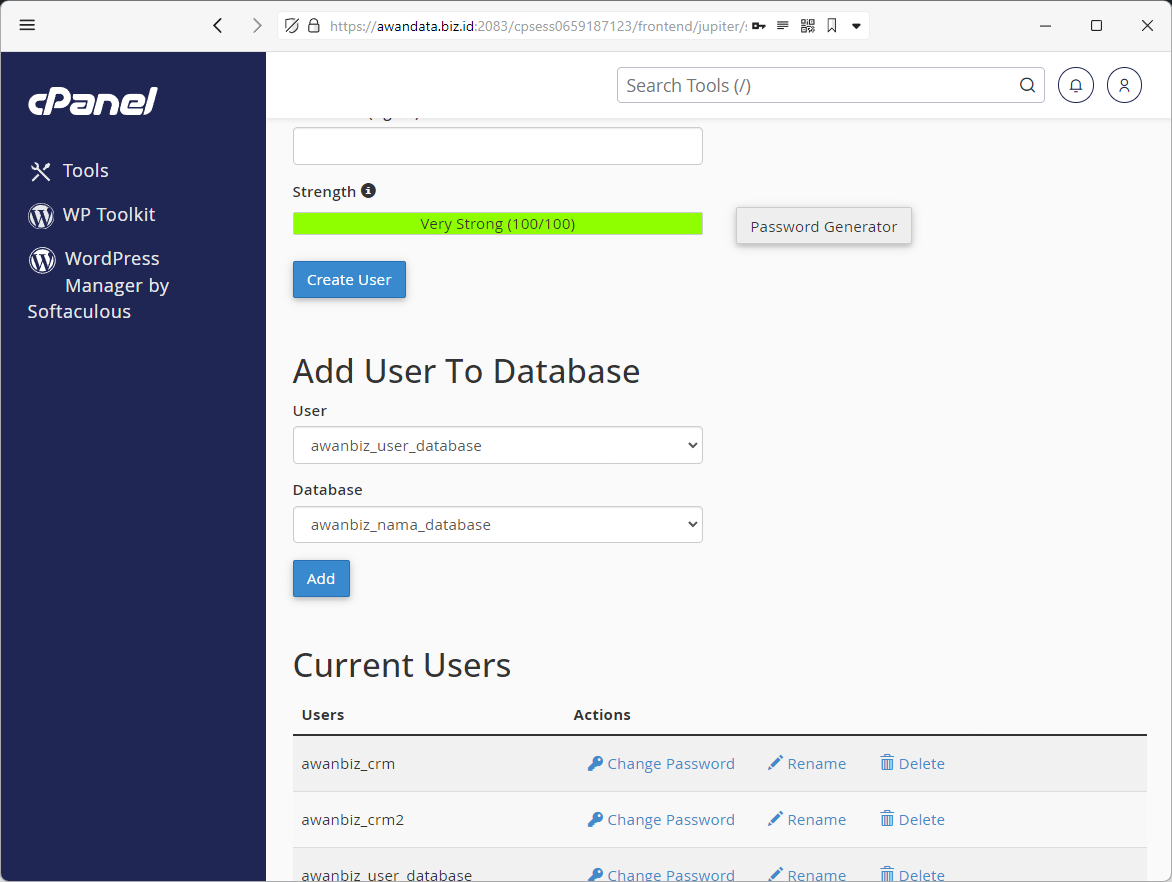 Menghubungkan user ke database di cPanel