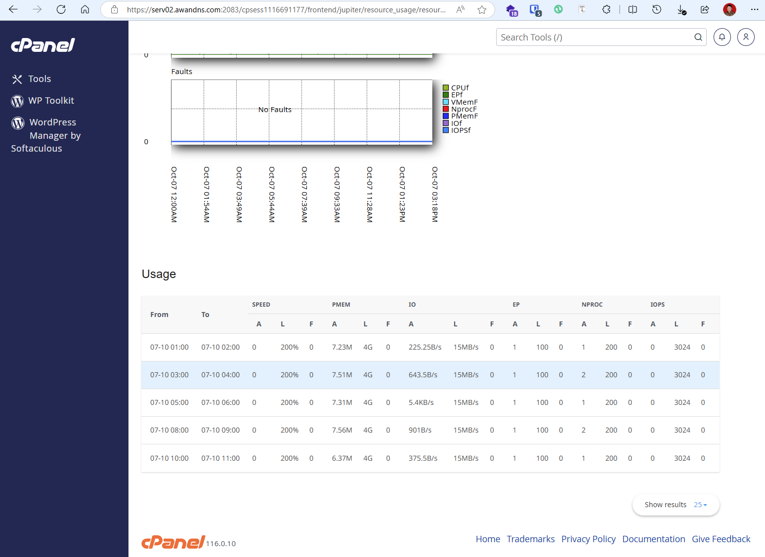 Tangkapan layar penggunaan resource di cPanel