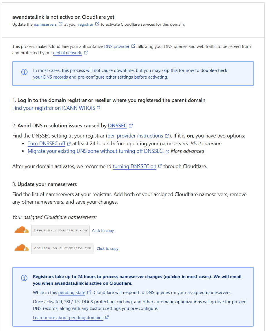 Nameserver yang diberikan oleh Cloudflare